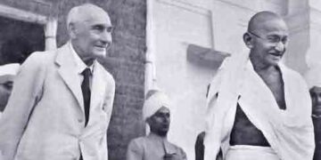 Mahatma Gandhi with Lord Pethwick Lawrence, UK Secretary of State for India.