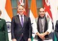Australian Foreign Minister Penny Wong and Deputy PM Richard Marles with Defence Minister Rajnath Singh and EAM S Jaishankar