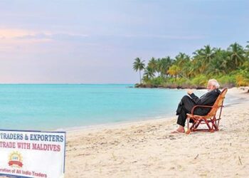 Prime Minister Narendra Modi at a beach at Bangaram in Lakshadweep