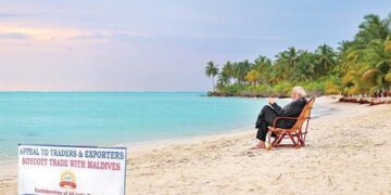 Prime Minister Narendra Modi at a beach at Bangaram in Lakshadweep