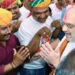 Union Home Minister Amit Shah with party workers in Gandhinagar